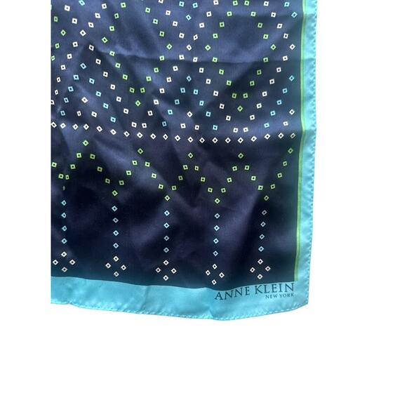 Anne Klein Silk Scarf Womens Geometric Blue Oblong 11" x 57" Rectangle - Picture 2 of 4